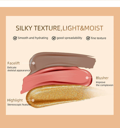 QIBEST Liquid Contour With Cushion Applicator Highlight Shimmer Natural Soft Moisturizing Cream Liquid Blush For Cheek Cosmetics