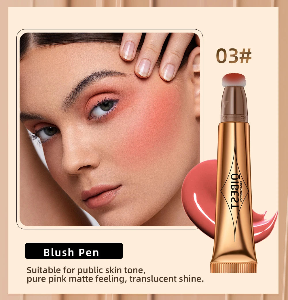 QIBEST Liquid Contour With Cushion Applicator Highlight Shimmer Natural Soft Moisturizing Cream Liquid Blush For Cheek Cosmetics