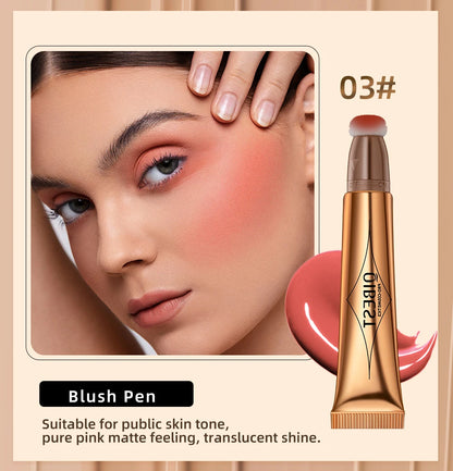 QIBEST Liquid Contour With Cushion Applicator Highlight Shimmer Natural Soft Moisturizing Cream Liquid Blush For Cheek Cosmetics