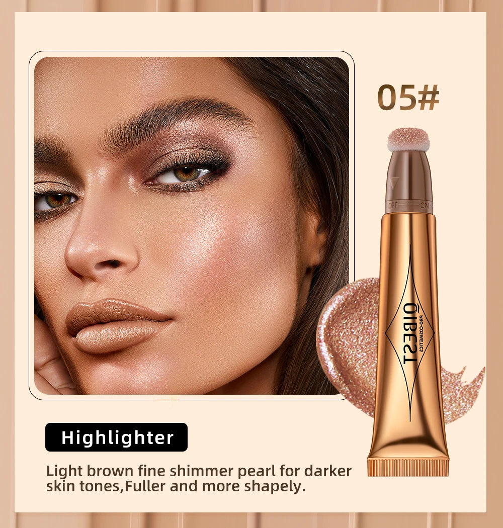 QIBEST Liquid Contour With Cushion Applicator Highlight Shimmer Natural Soft Moisturizing Cream Liquid Blush For Cheek Cosmetics