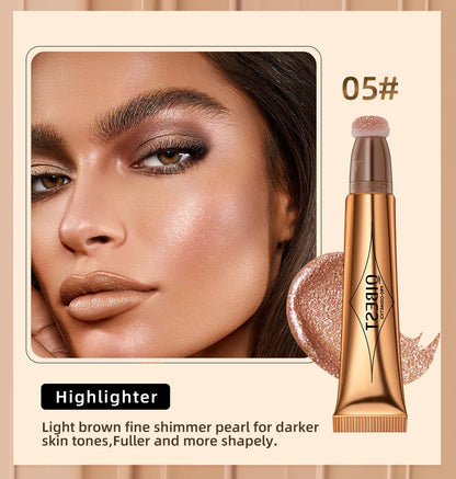 QIBEST Liquid Contour With Cushion Applicator Highlight Shimmer Natural Soft Moisturizing Cream Liquid Blush For Cheek Cosmetics