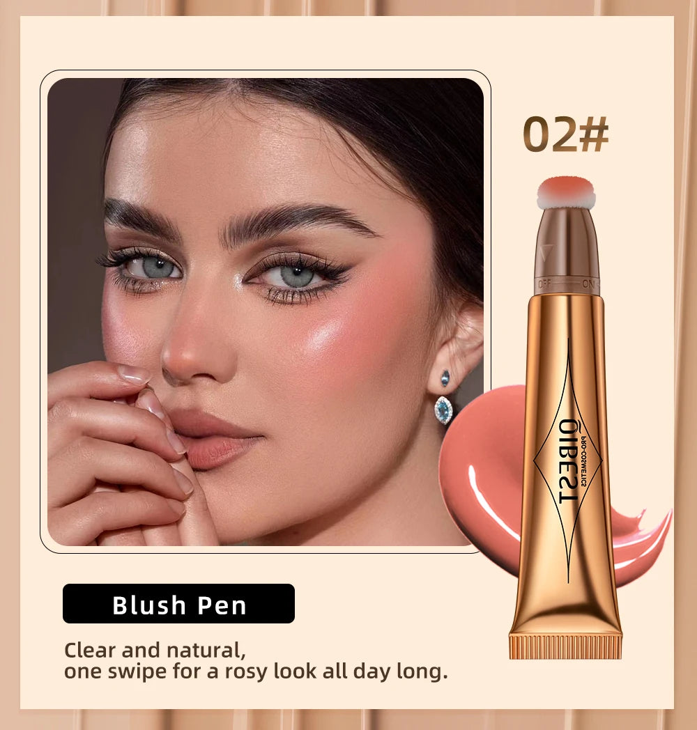 QIBEST Liquid Contour With Cushion Applicator Highlight Shimmer Natural Soft Moisturizing Cream Liquid Blush For Cheek Cosmetics
