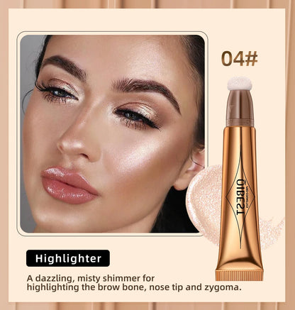 QIBEST Liquid Contour With Cushion Applicator Highlight Shimmer Natural Soft Moisturizing Cream Liquid Blush For Cheek Cosmetics