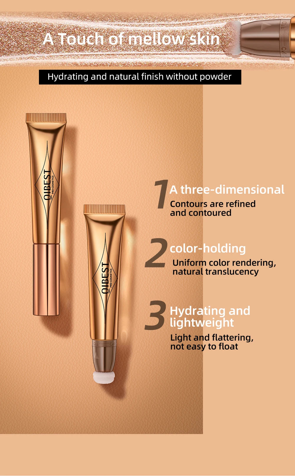 QIBEST Liquid Contour With Cushion Applicator Highlight Shimmer Natural Soft Moisturizing Cream Liquid Blush For Cheek Cosmetics