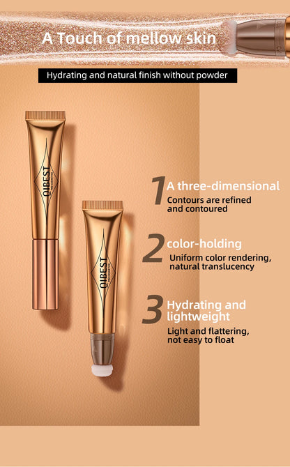 QIBEST Liquid Contour With Cushion Applicator Highlight Shimmer Natural Soft Moisturizing Cream Liquid Blush For Cheek Cosmetics