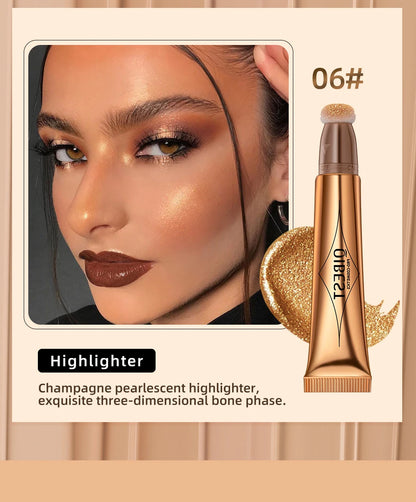 QIBEST Liquid Contour With Cushion Applicator Highlight Shimmer Natural Soft Moisturizing Cream Liquid Blush For Cheek Cosmetics