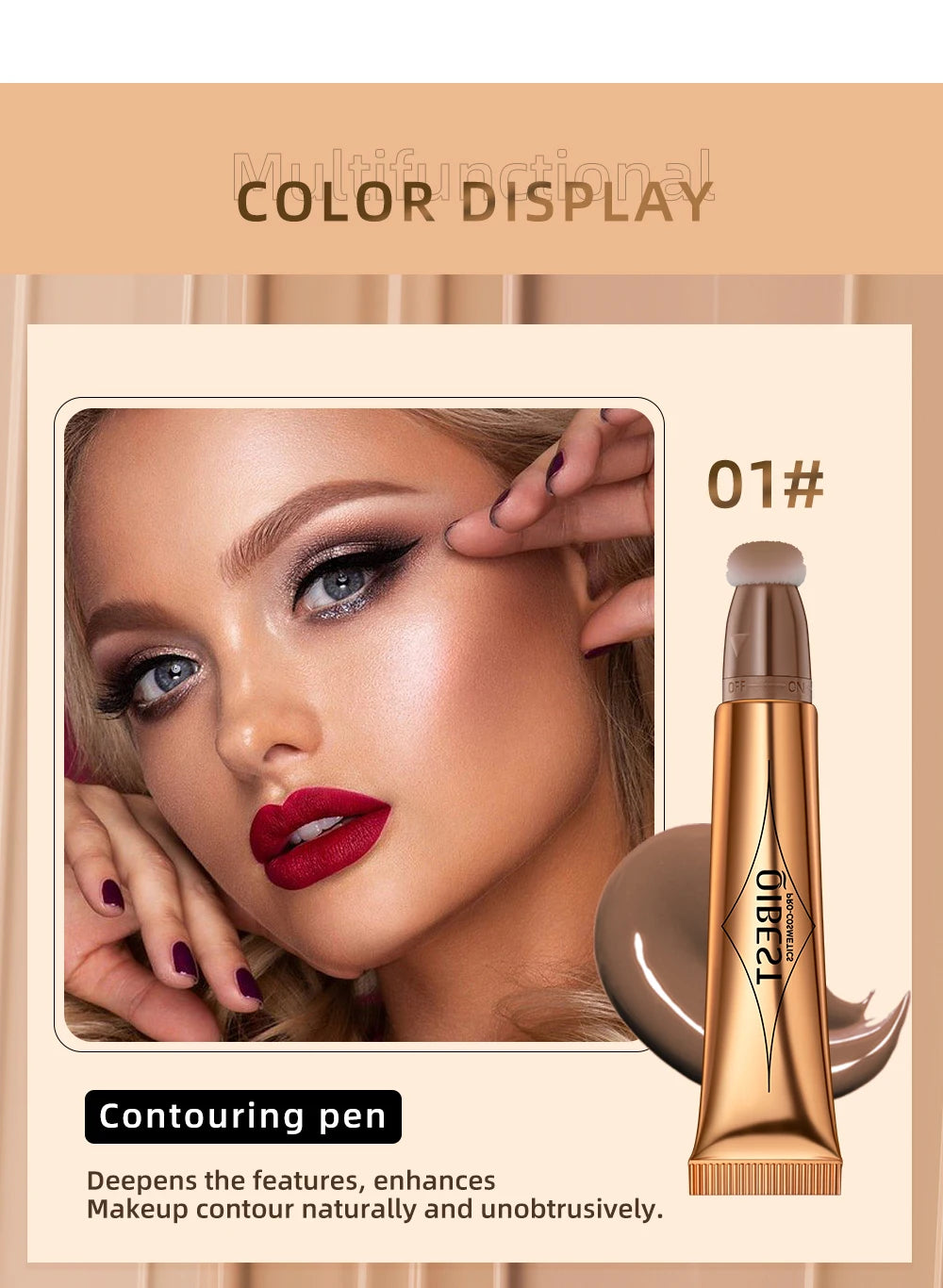 QIBEST Liquid Contour With Cushion Applicator Highlight Shimmer Natural Soft Moisturizing Cream Liquid Blush For Cheek Cosmetics