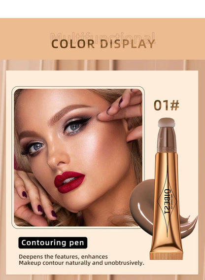 QIBEST Liquid Contour With Cushion Applicator Highlight Shimmer Natural Soft Moisturizing Cream Liquid Blush For Cheek Cosmetics